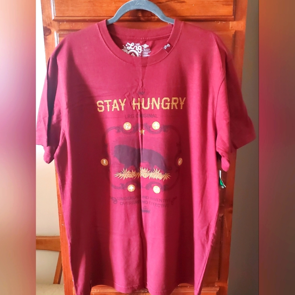 Mens LRG red stay hungry tshirt size lg